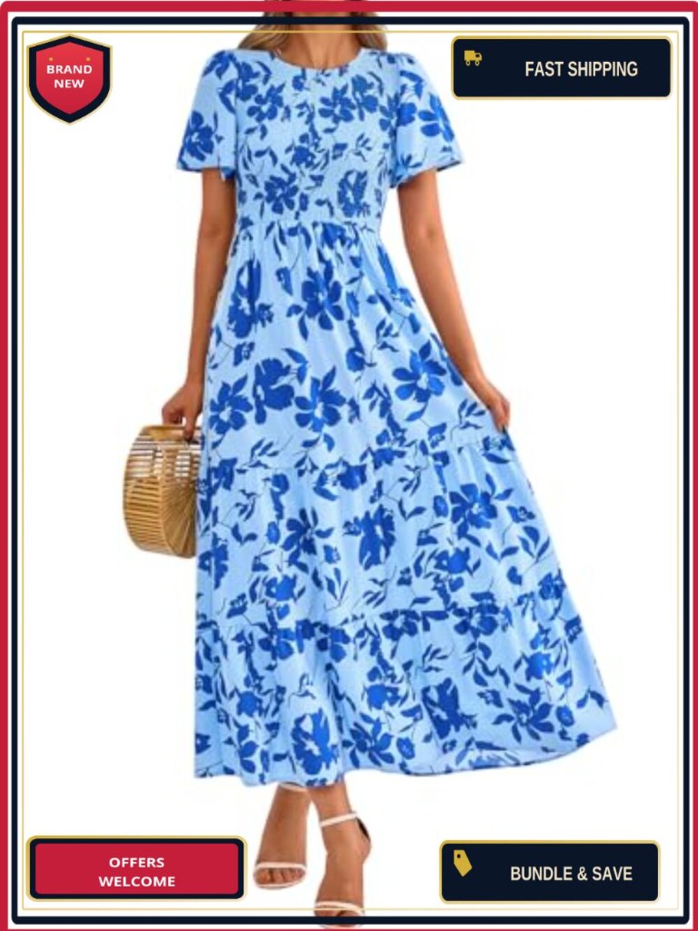 Flutter Sleeve Floral Smocked Maxi Dress Tiered Boho Wedding Guest